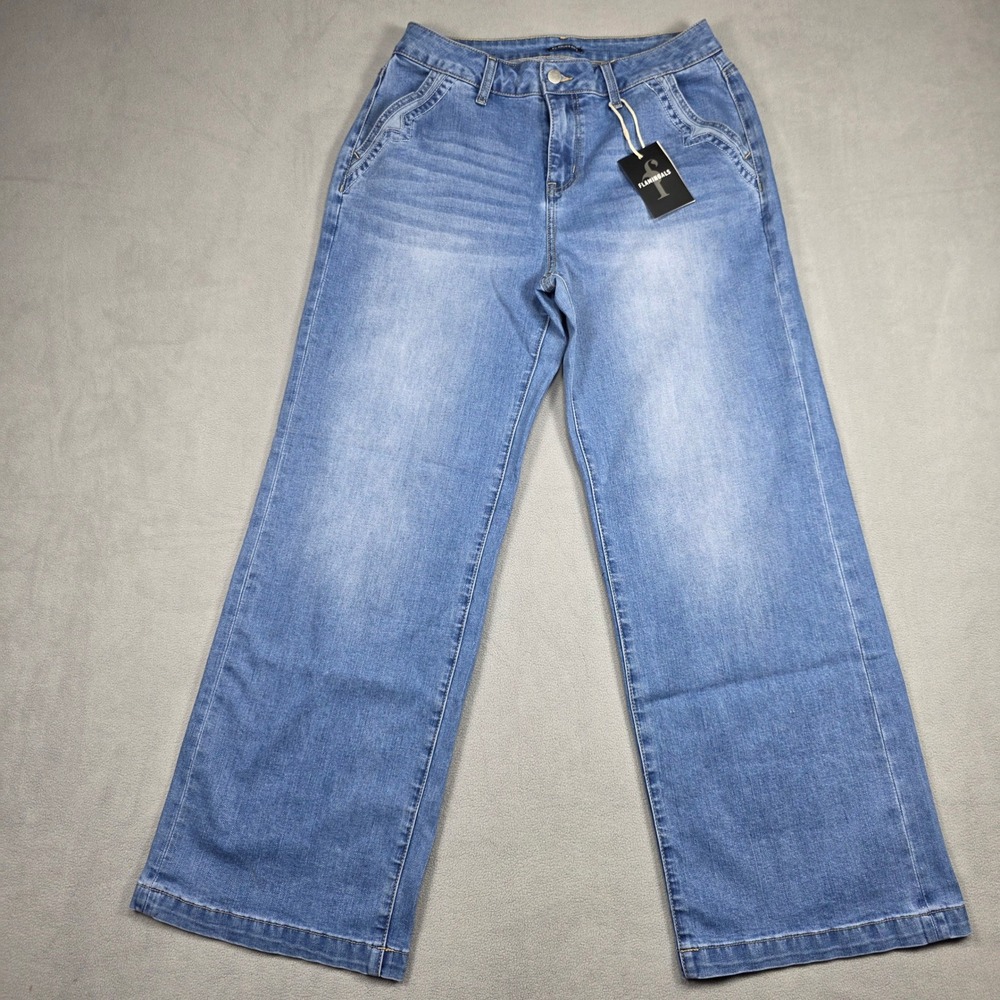 Flamingals Jeans Women Small Blue Wide Leg High Rise Medium Wash